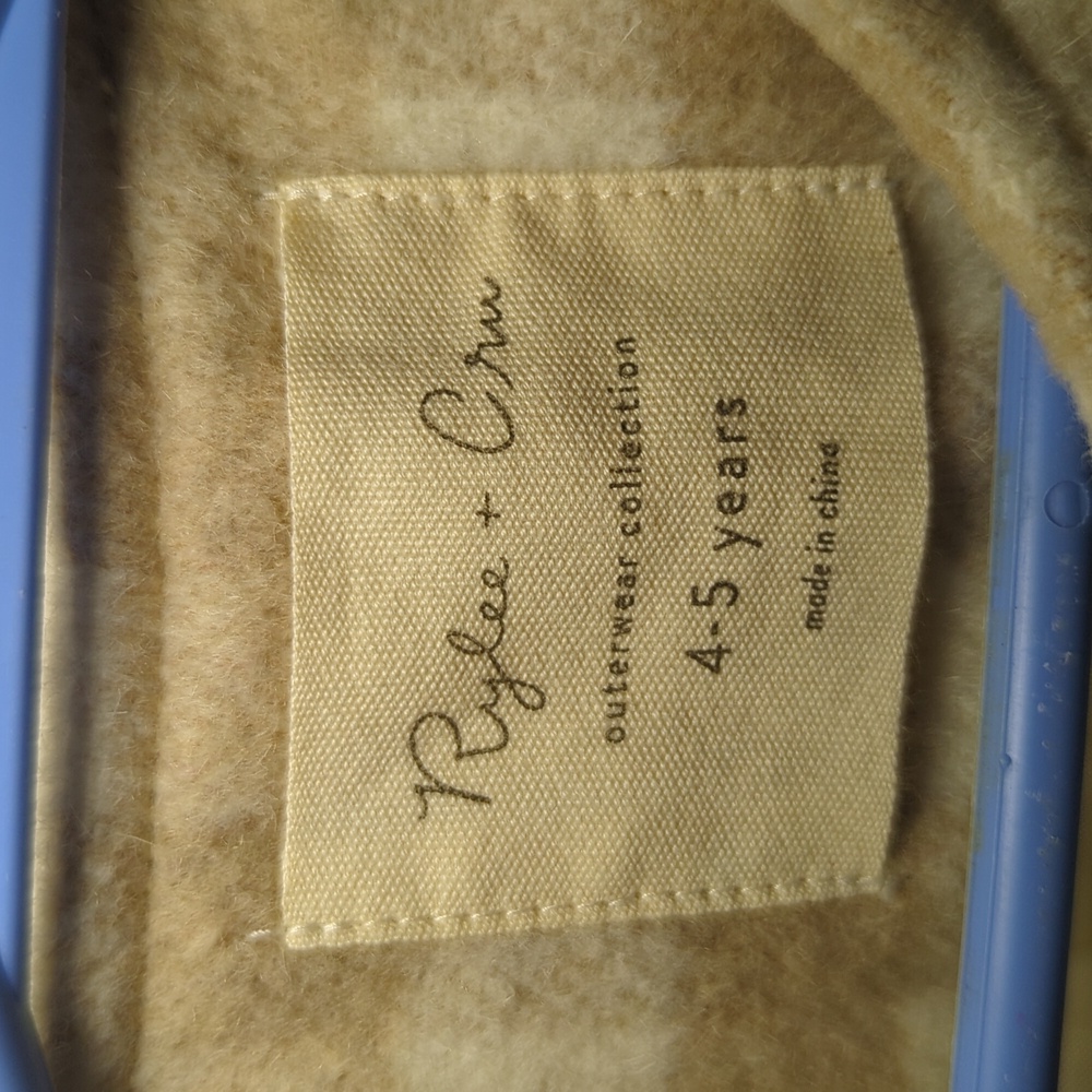 Rylee + Cru No-Collar Coat Oat Plaid Pattern Ivory Tan Wool Blend Girls Size 4-5 - Picture 2 of 5